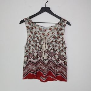 Patrons of Peace White Floral Boho Tie Tank Top